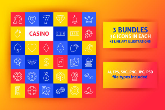 Casino Line Art Icons for Creative Projects