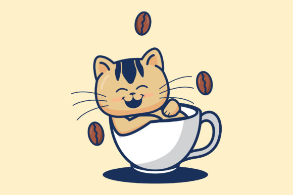 Cute Cat Inside a Coffee Cup: A Delightful Addition to Digital and Print Design Projects
