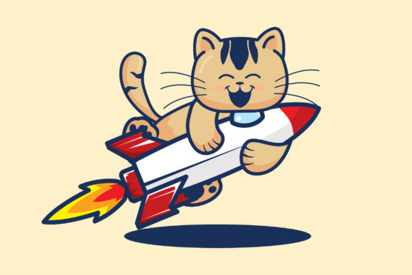 Cute Cat Playing Rocket: A Versatile Illustration Set for Digital and Print Projects