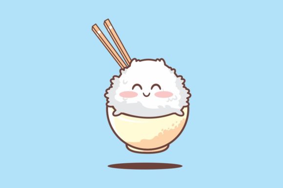 Cute Rice in Bowl: Elevating Digital and Print Design with Adorable Illustrations