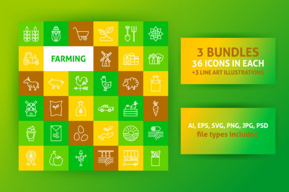 Farming Line Art Icons: Enhancing Visual Communication in Agriculture-Themed Design