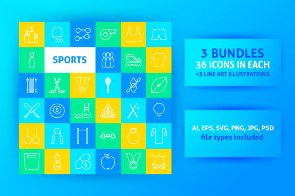 Sport Items Line Art Icons: A Versatile Design Resource for Fitness and Sports Visuals