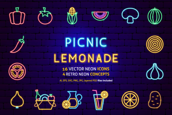 Vibrant Vegetables Picnic Neon Designs